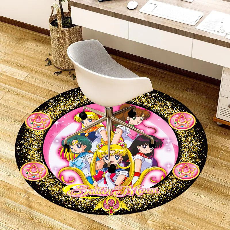 1pc Sailor Moon Characters Artwork Round Carpet, Made of Polyester,Perfect for Decorating Office Chairs, Living Rooms