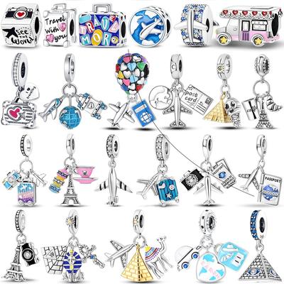 Copper Travel Aircraft Charms Beads Trunk Journey Pyramid Dangle Fit Original Pandora Bracelet Diy Gift Jewelry