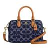 Bolsa Boston de Tecido com Alça de Ombro Removível Estampada Marca Rowan 18 Bolsas Femininas Azul-Jeans CY742-IMXIA