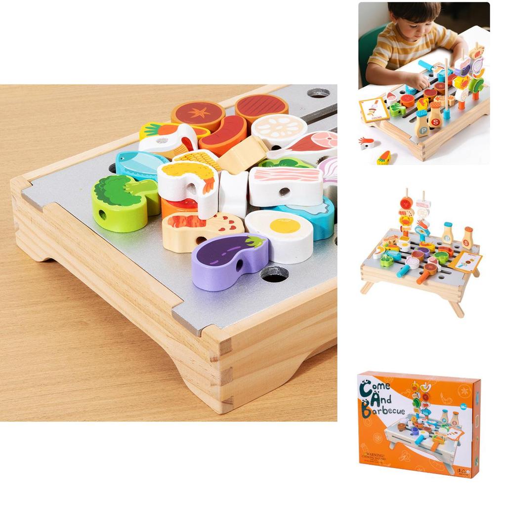Wooden Simulation Barbecue Rack Cooking Family Interactive Children Toy Set For Parent Child Interaction And Imagination Development