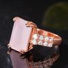 Huitan Graceful Rose Gold Color Engagement Ring with Pink Stone Shiny Cubic Zirconia Finger Accessories for Wedding Ceremony