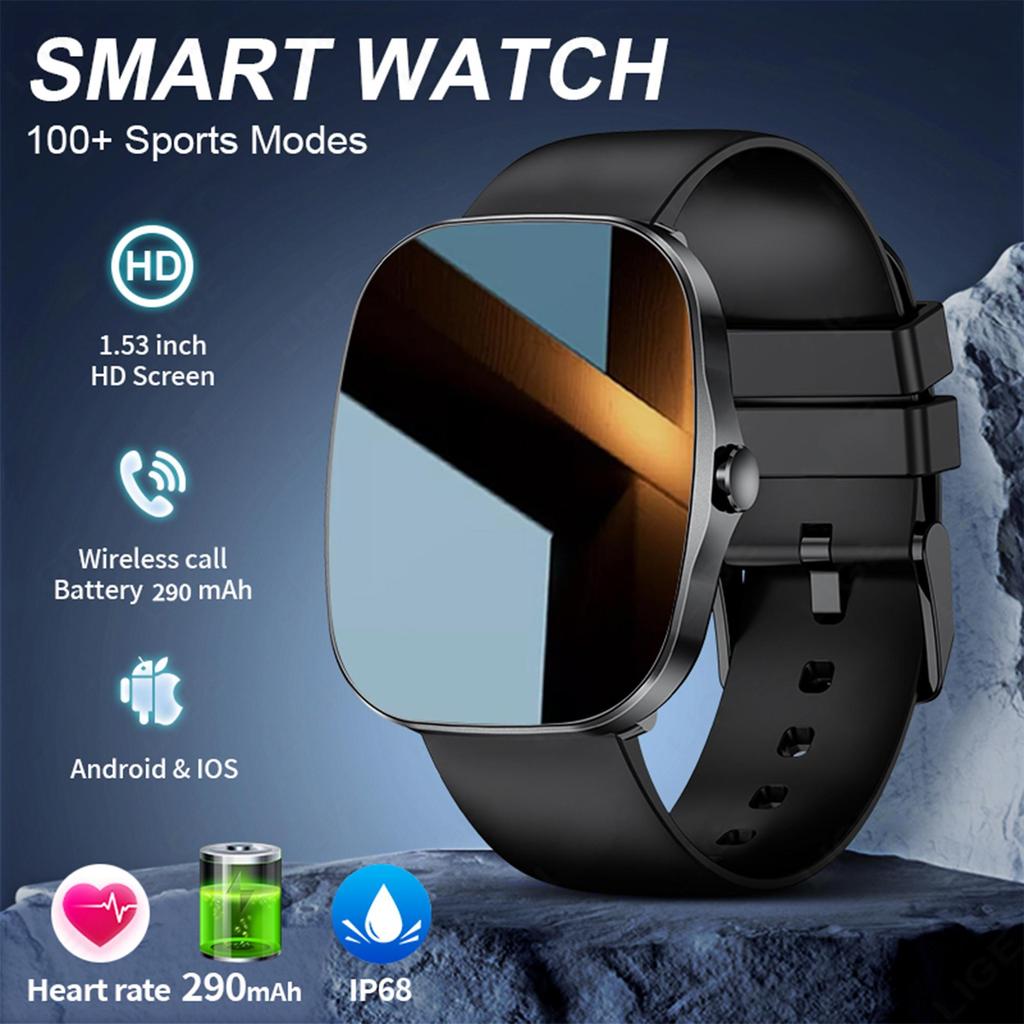LIGE Smartwatch 1.53-inch AMOLED HD Screen Bluetooth Call Sport Watch Heart Rate IP68 Waterproof Smart Watch for Men