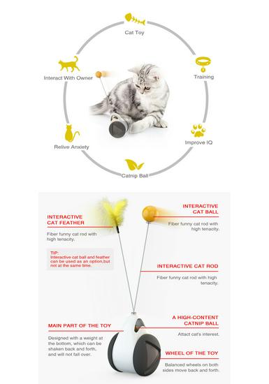 Interactive No-Electric Tumbler Cat Toy with Feather Teaser Stick