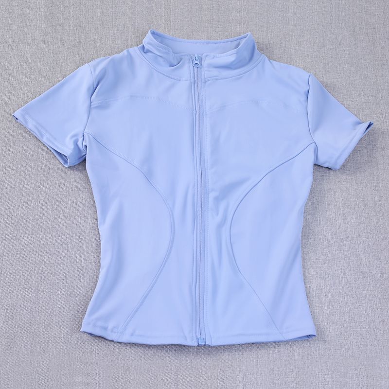 

Женская одежда, летнее новое поступление, облегающая футболка, спортивная куртка с коротким рукавом на молнии, профессиональная одежда для бега, пилатеса и фитнеса M светло-синий