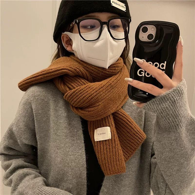 Solid Color Women Knitted Scarf Thicken Windproof Scarves Neck Cover Soft Thermal Neck Warmer