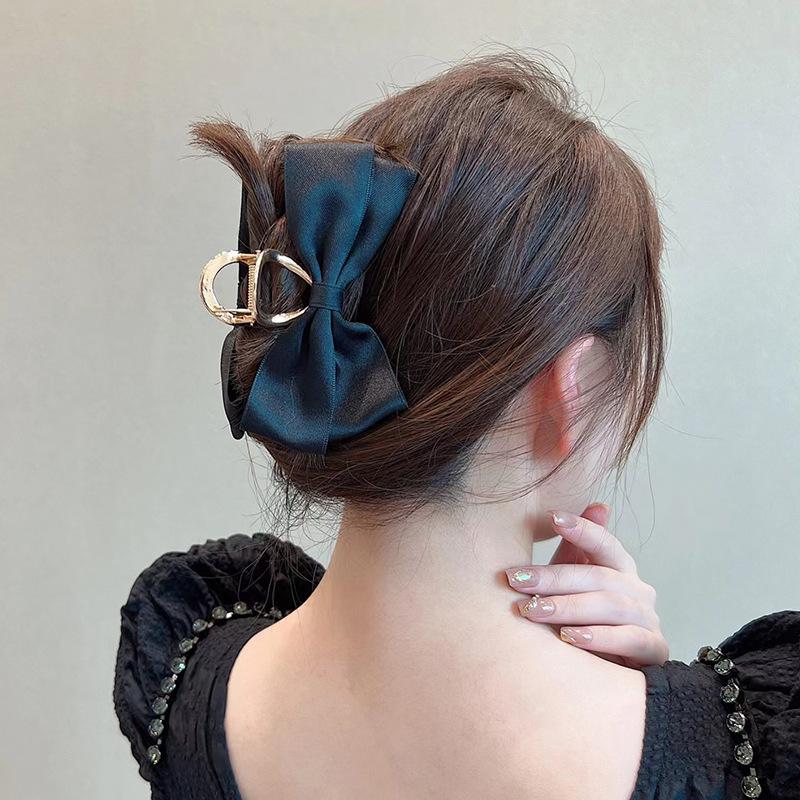 Women's High-End Black Satin Bow Hair Claw Clip