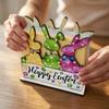 Houten decoratieve plaquette met paashaasje als servettenhouder. Decoratief item.