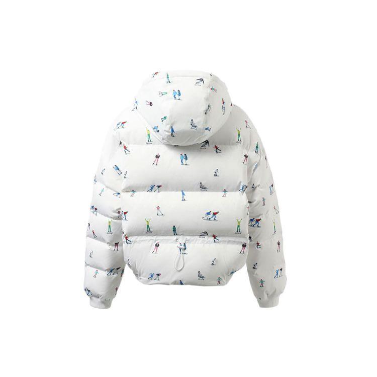 Lining Sports Lifestyle Series All Over Print Loose Fit Hooded Down Jacket Women Outerwear White AYMR050-1