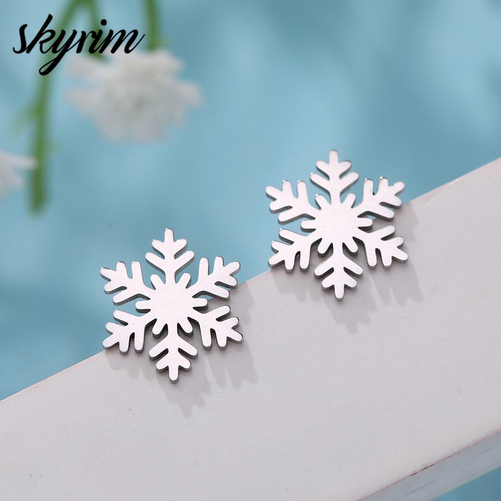 Snowflake Tree Elk Jingle Bell Stud Earring Women Stainless Steel Gold Earrings Jewelry Valentine Gift