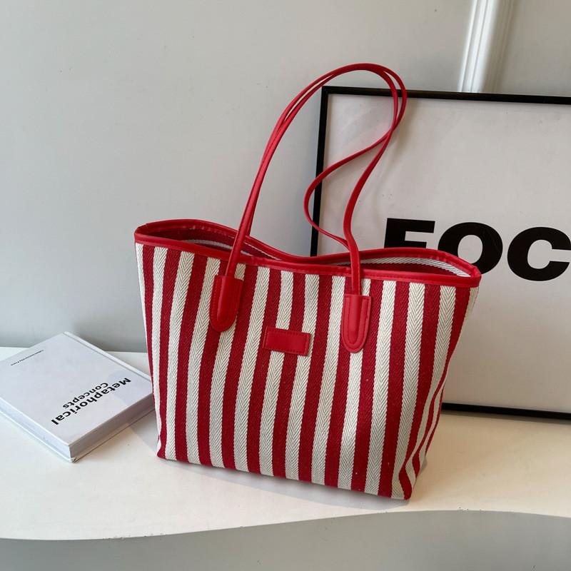 Chic Fashionable Striped Canvas Tote Bag 2024 New Large Capacity Handbag For Women