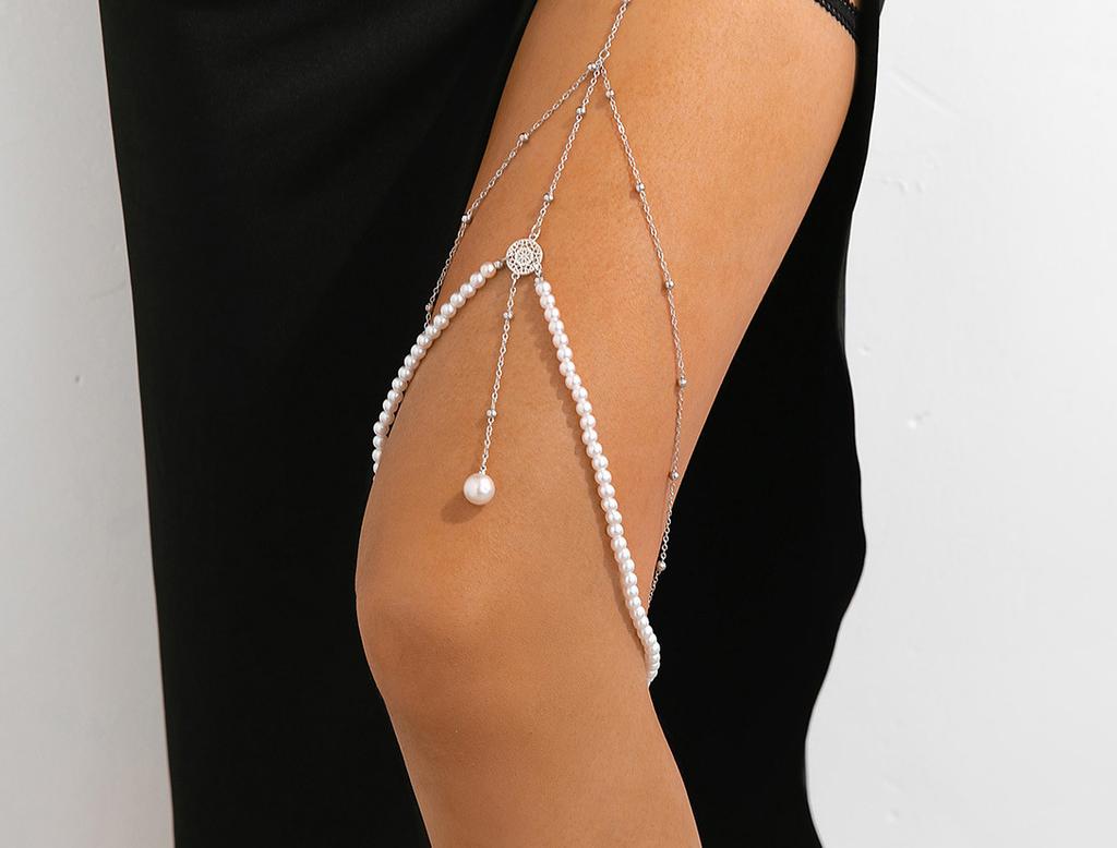 Fashion Nightclub Style Pearl Pendant Fringed Thigh Chain Women's Creative Personality Long Body Chain Jewelry