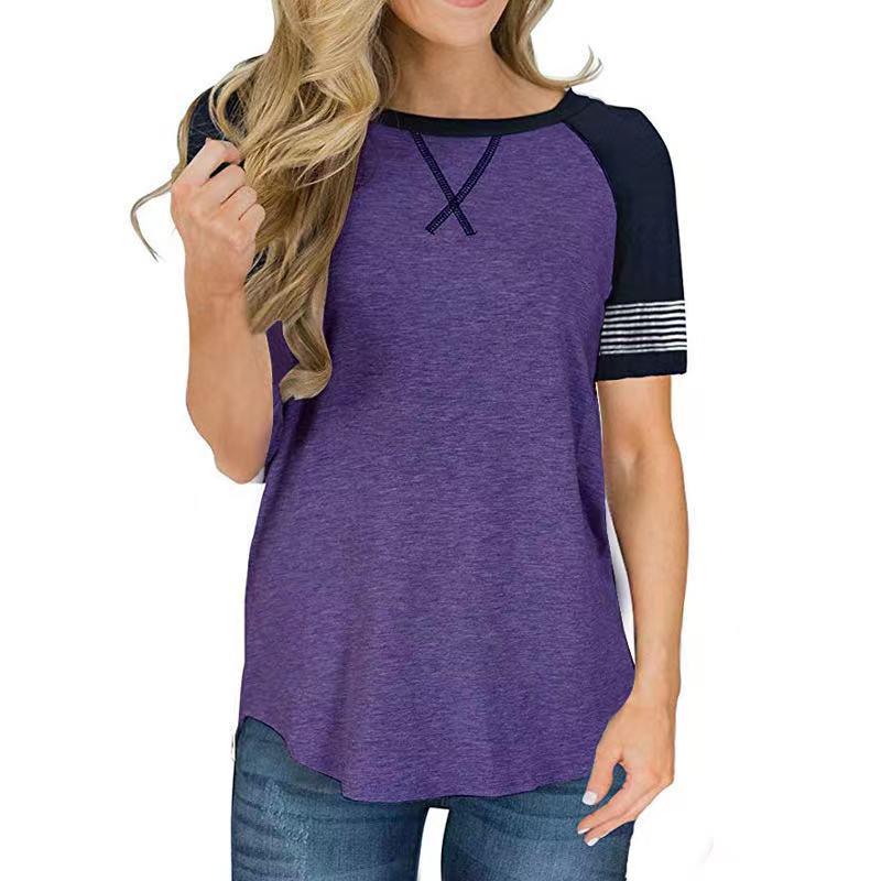 Neues Damen Gradient Kurzarm Spleiß T-Shirt