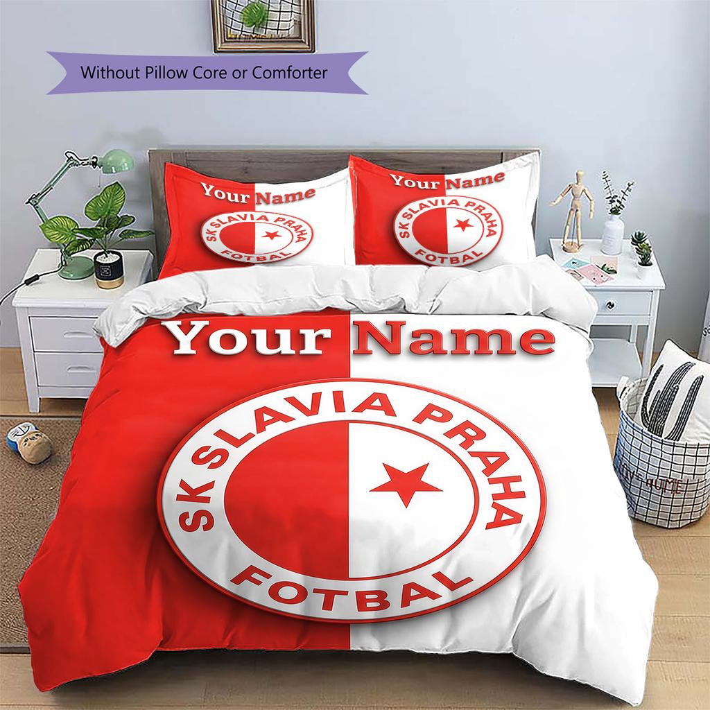 Biancheria da letto personalizzata con stemma del Slavia Praga, set copripiumino copripiumino federa regalo di compleanno per la casa (1 * copripiumino + 2 * federa, senza nucleo)