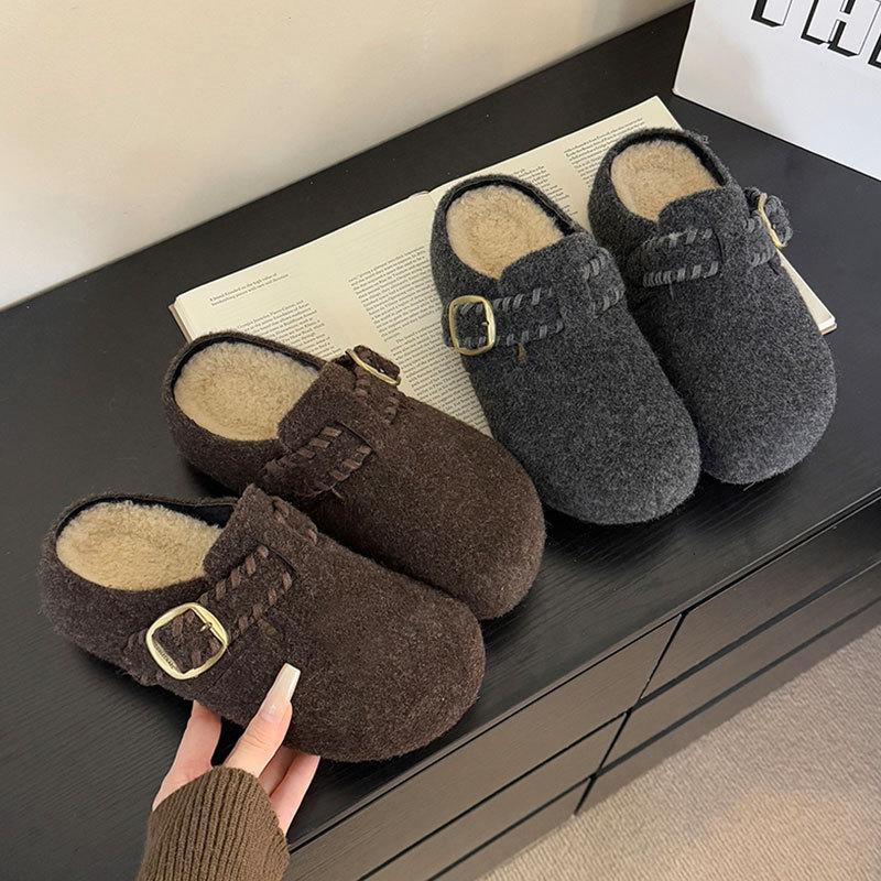 inner height-increasing thick-soled fluffy slippers for women to wear outside autumn and winter new velvet warm bag head half slippers