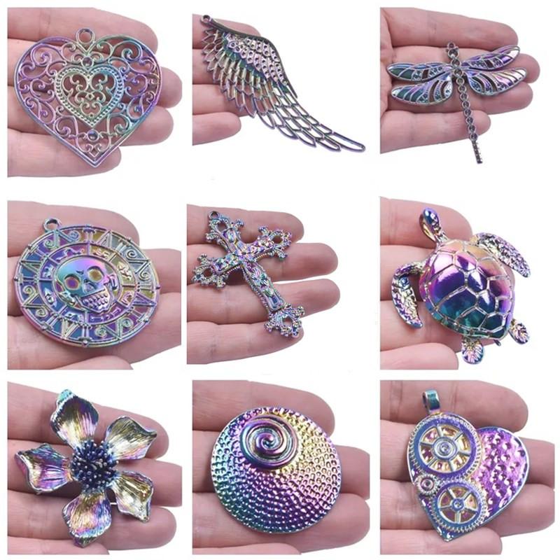 2Pcs Skullsteampunk Charm Rainbow Filigree Hearts Charms For Jewelry Making Bulk Diy Flowers Pendant Turtle Animal Accessories