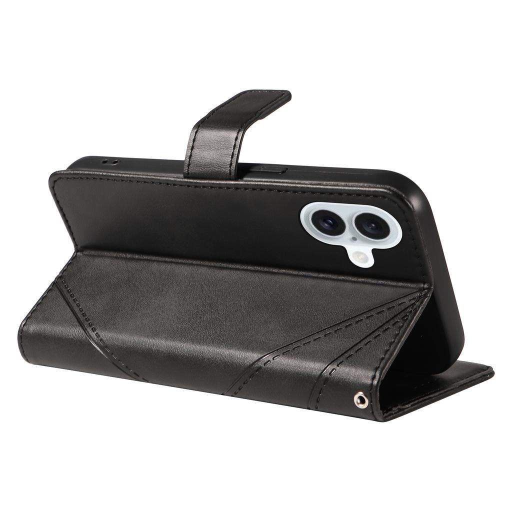 For iPhone 16 Plus Case Geometric Line Leathe Calf Texture Phone Cover