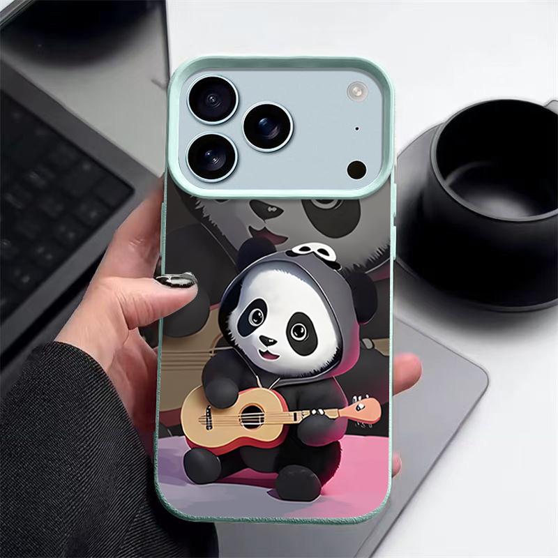 Guitar-playing Panda Pattern Case For iPhone 17 Pro Max Funda iPhone 16 Pro Max 15 14 13 12 11 Air 16E Leather Texture Silicone Cover