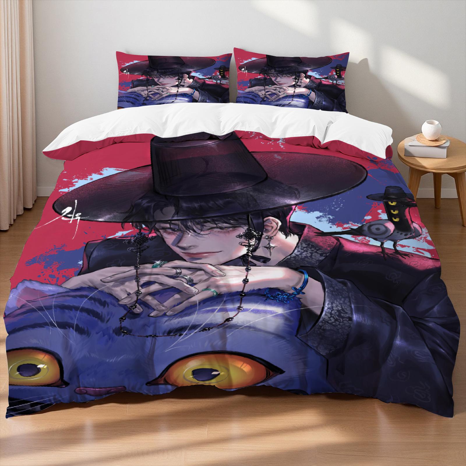 

K-Pop Bedding Set Demon Hunters Themed pink or Black other side Print Polyester Student Dormitory Duvet Cover Boys Girls Gift US Twin(172x218cm)