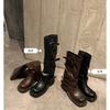 Grape Mom's same thick-soled trouser boots for women's autumn niche design belt buckle western boots pleated medium tube stacking boots