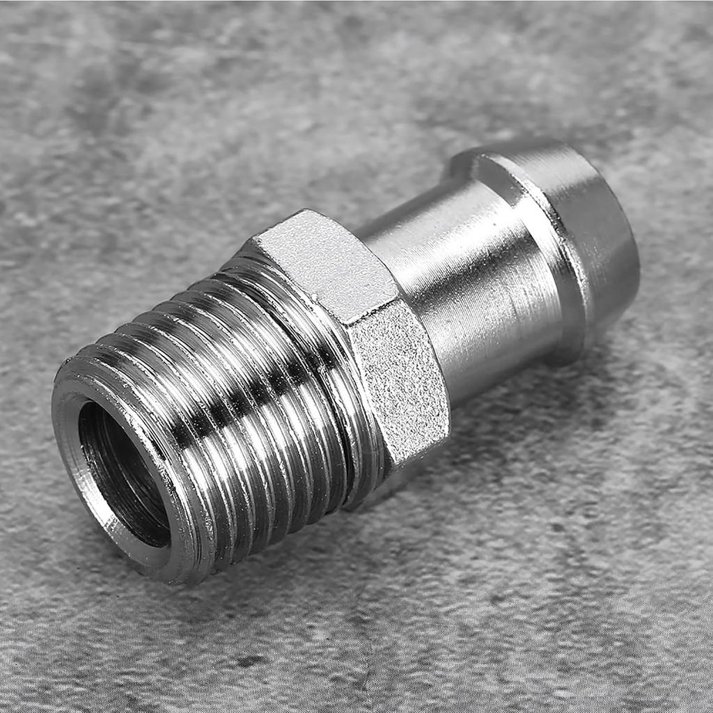 Heater Hose Fitting, Pump Inlet Adapter, 1/2in NPT 5/8in Barb Chrome Metal Fitting Intake Manifold Heater Hose