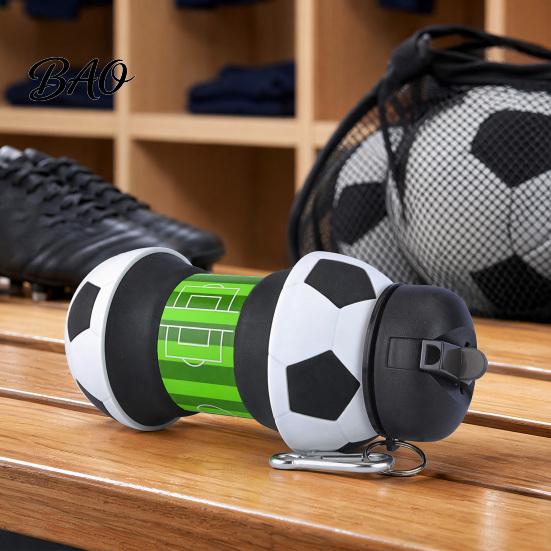 Fitnessstudio Wasserbecher faltbar Silikon Ballflasche, 550ml faltbare Fußballflasche mit strapazierfähigem Sportkletterverschluss, Auslaufsicher Spritzwassergeschützt Outdoor