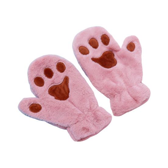 1 Pair Women Winter Mittens Cartoon Cat Paw Shape Thick Plush Anti-slip Heat Retention Outdoor Skiing Cycling Gloves