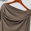 INCERUN Männer Off Shoulder Langarm Rüschen Unregelmäßig Lange Taillierte Tops