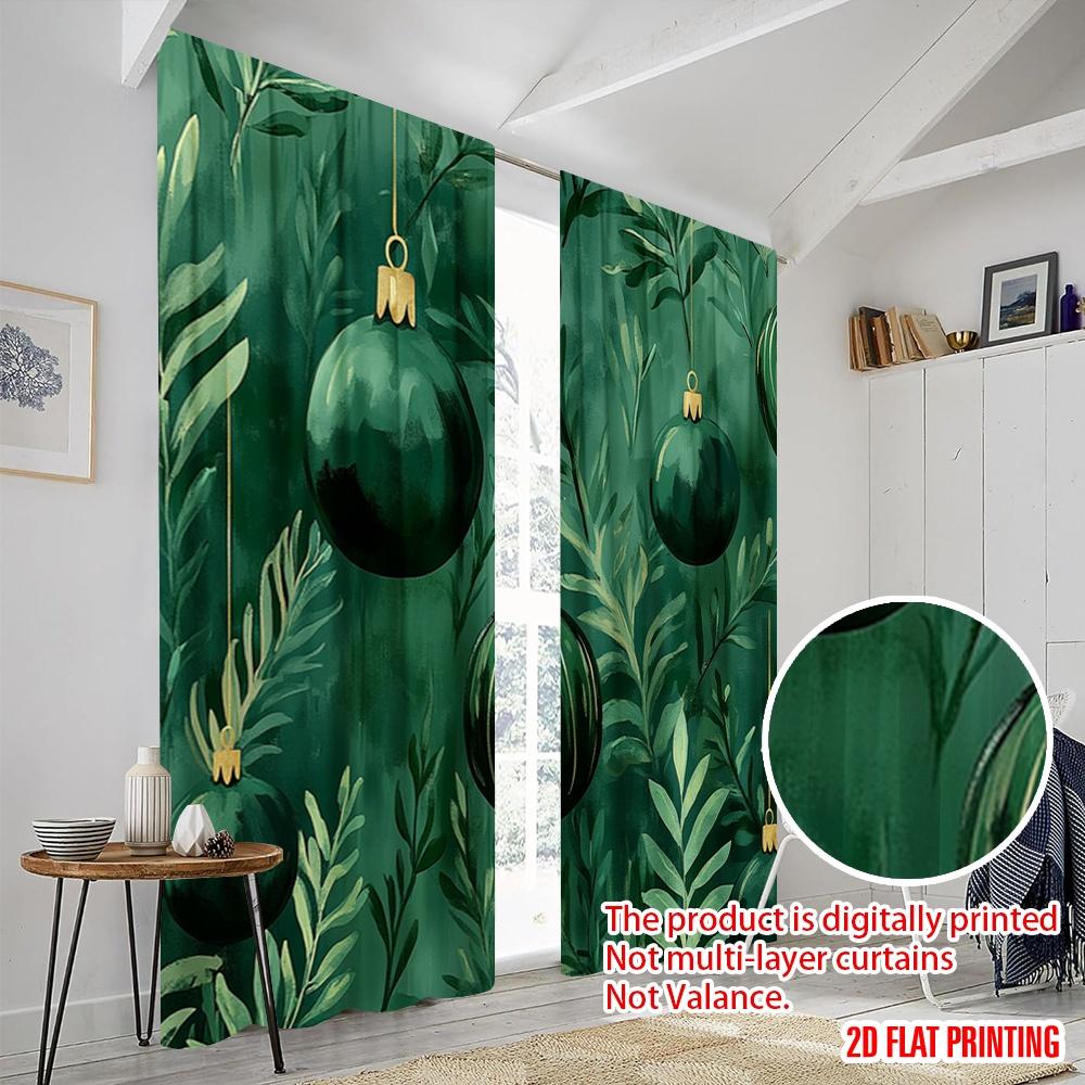 Plane Printing Pattern Curtains Emerald Christmas Ornaments Green Polyester Without Rod Decorations Home Curtain Set Of 2 Made Washable