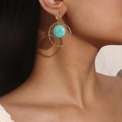 European and American Retro Style Earrings with a National Style and Minimalist Style Blue Stone Geometric Pendant Earrings