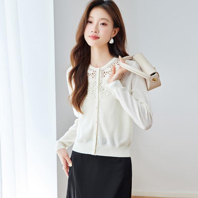 Srcr Women's 100% Merino Wool Crocheted Cardigan