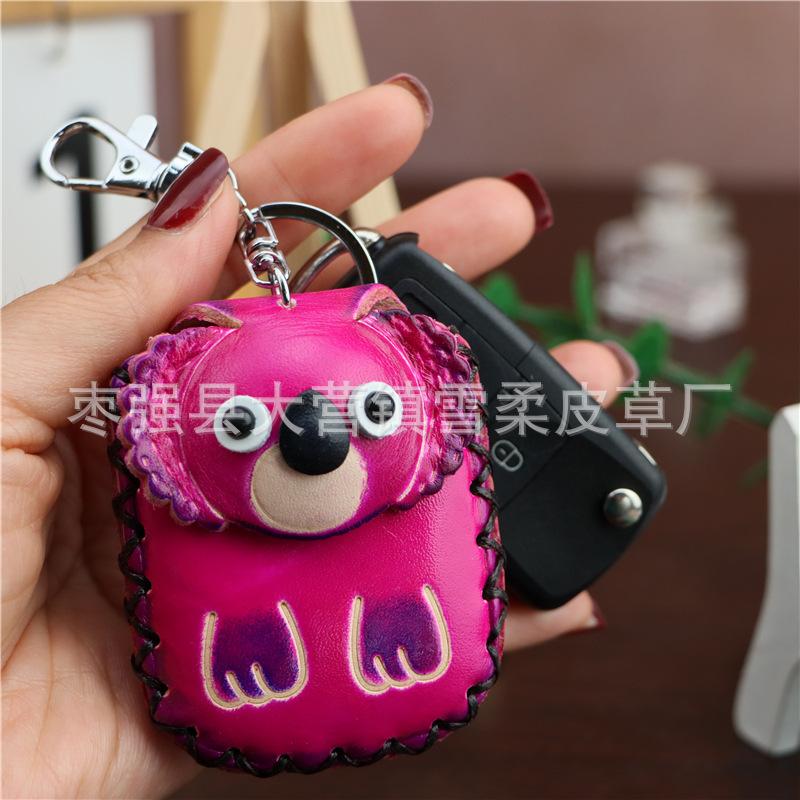 Borsa Portacarte Controllo Accessi Koala in Pelle di Mucca Primo Strato, Ciondolo Portachiavi, Custodia Auricolari, Fibbia Carina alla Moda, Portacarte a Goccia d'Acqua.