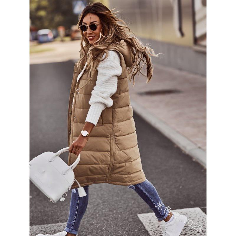 Order Two Size Up,Sleeveless Winter Jacket Women Midi Coats Down Vest Keep Warm Elegant Black Hooded Street Hipster Lady Cotton Overcoat