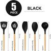 Non-Stick Silicone Cooking Utensils Set, 5 Pcs With Wooden Handle, Heat Resistant Silicone Kitchen Gadgets