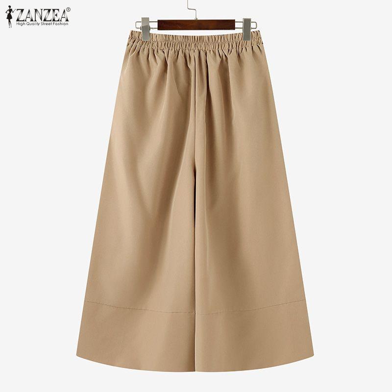 ZANZEA Women Casual Solid Color Loose A-Line Capri Pants