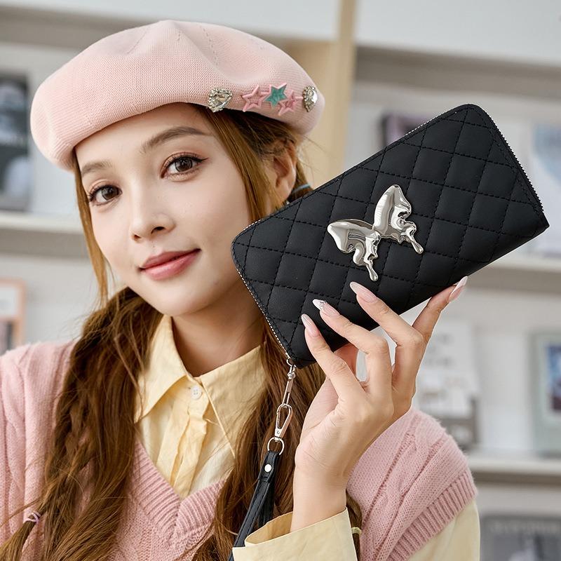 Neue bestickte Rhombus-Schmetterling-Dekor-Clutch-Tasche modische und lässige Multi-Karten-Reißverschluss-multifunktionale Rhombus-Geldbörse