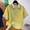 Women's Plus Size Polo Neck Short Sleeve Shirt Fake Two Piece Contrast Color Loose Slim Casual Summer Top For 80-300 Lbs