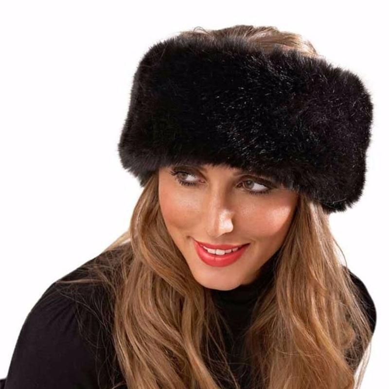Fashion Fluffy Winter Warm Cap Wide Headband Elastic Outdoor Ski Hats Furry Ear Warmer Soft Warm Earmuff for Women