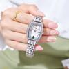 Stylish And Simple Temperament Women'S Watch Full Of Diamonds, Wine Barrel Shape Personalized Watch Women'S Green Leather Strap
