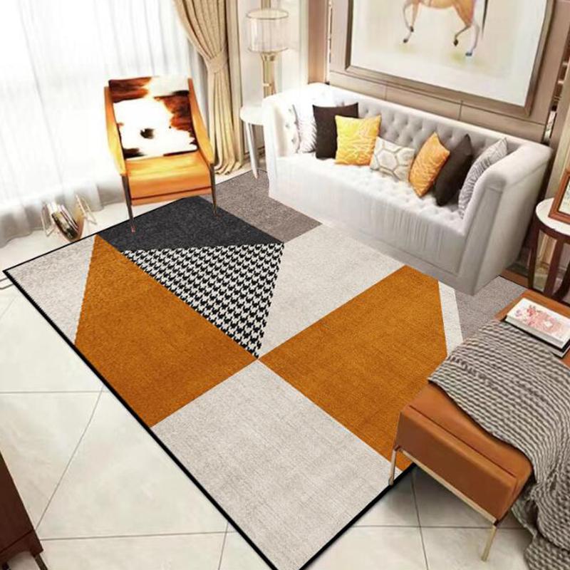Geometric Orange Carpet Living Room Modern Home Decoration Bedroom Large Area Rugs Washable Antiskid Lounge Floor Mats Doorstep