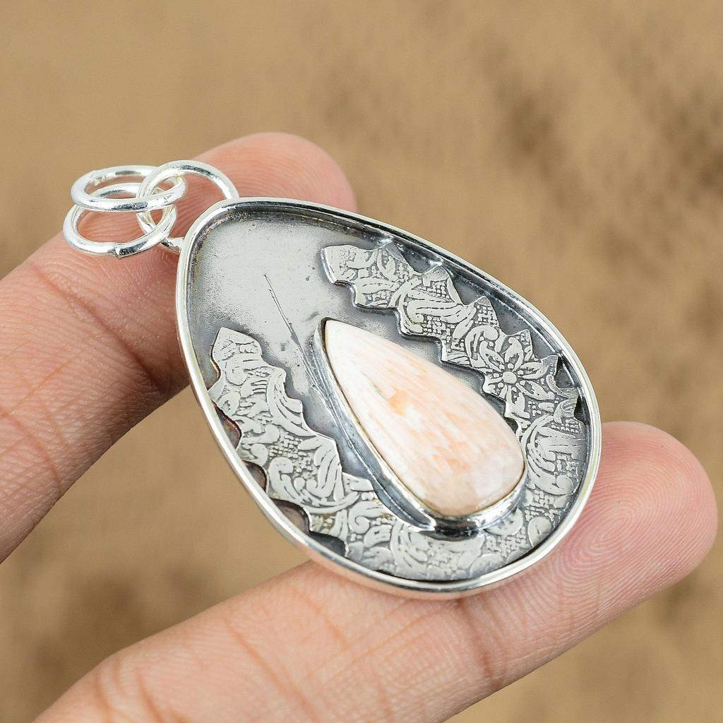 Natural Scolecite Gemstone Indian Jewelry 925 Sterling Silver Pendant For Girls
