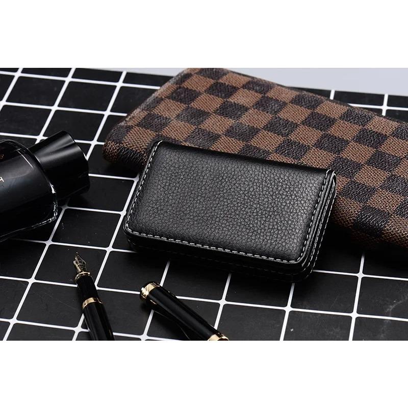 1pc PU Leather Business Card Holder With Magnetic Buckle Slim Pocket Name Card Holder Large Capacity Portable Credit Card Case