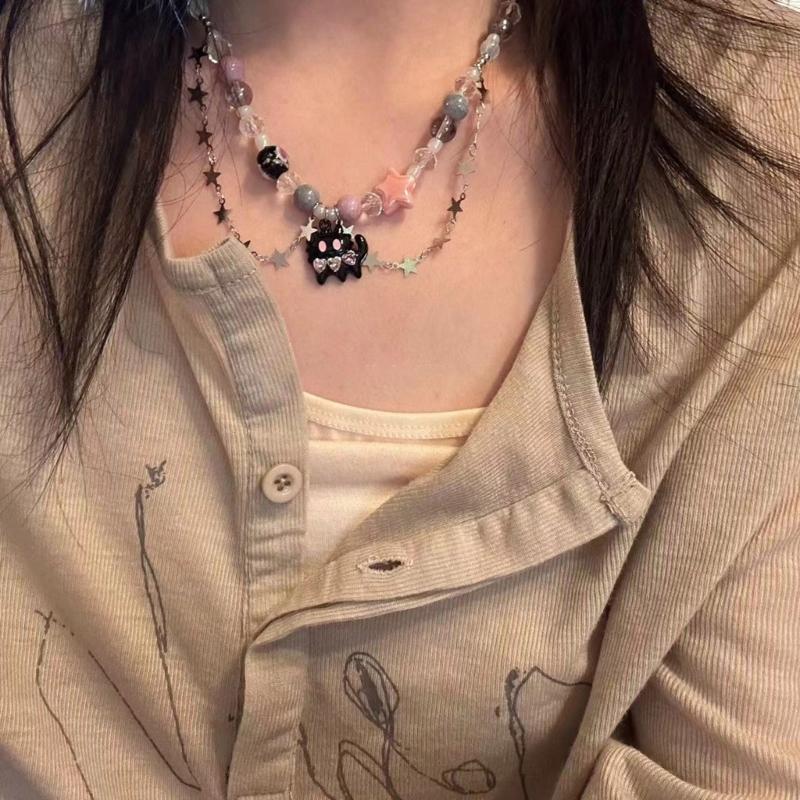 Y2K Star Pendant Necklace Cat Pendant Necklace Adjustable Chain Necklace Black Funny Necklace Perfect for Trendsetters