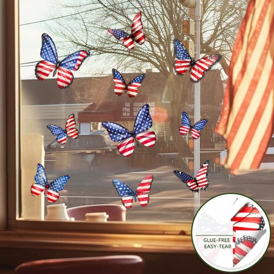Patriotic Star Window Clings American Flag Stars Stickers PVC Static Window Decals for 4th of July Memorial Day Independence Day Home Office