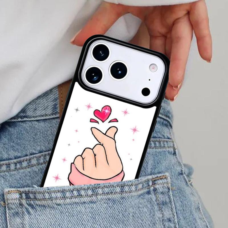 Kpop Hand Finger Heart Phone Case for iPhone 17ProMax 12 13 14 15 16e 17 Pro Max Plus Air Cover