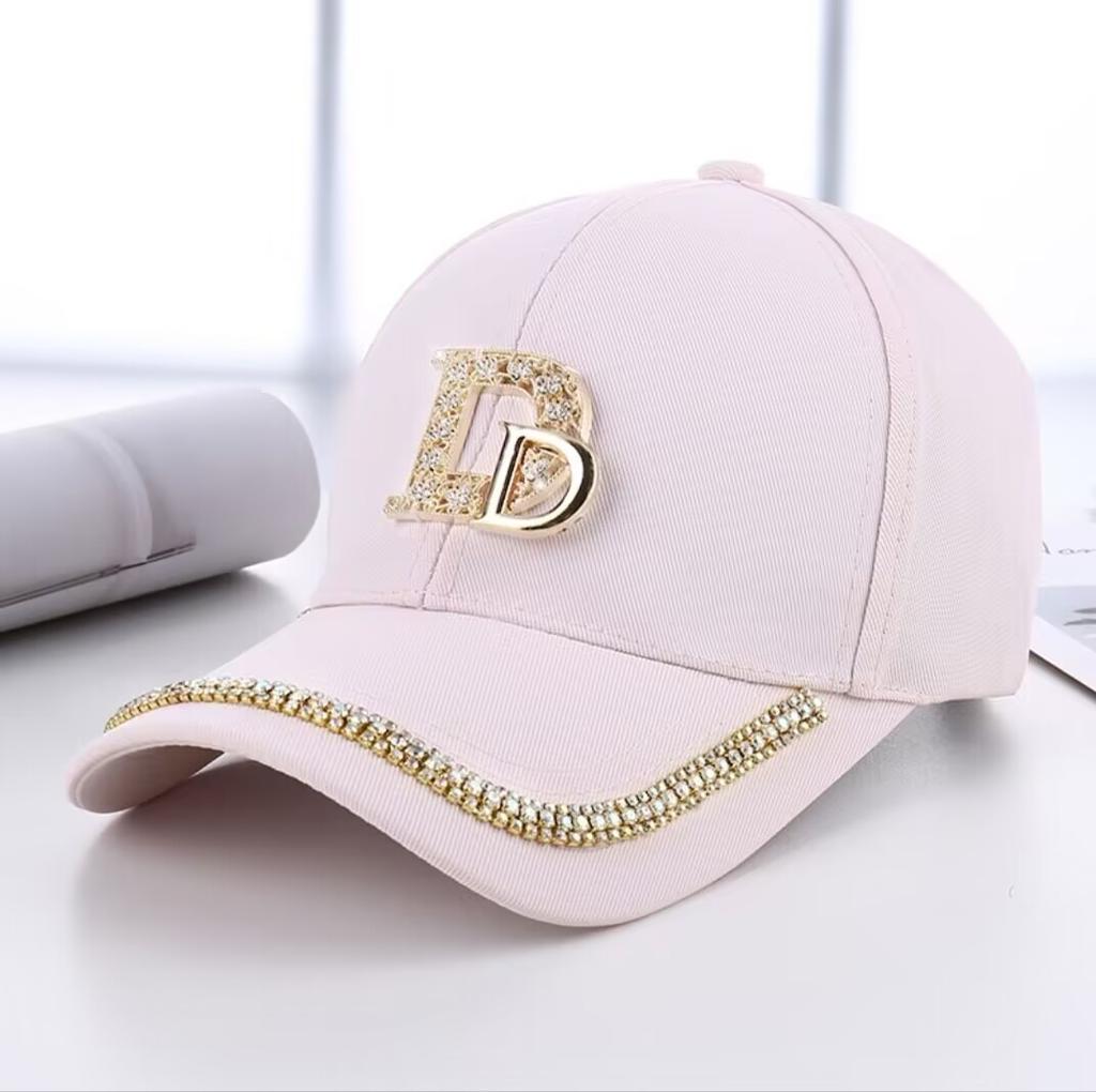 Letter D Rhinestone Baseball Cap, 100% Polyester, Adjustable Toggle Closure, Sun Protection, Casual Novelty Themed Cap