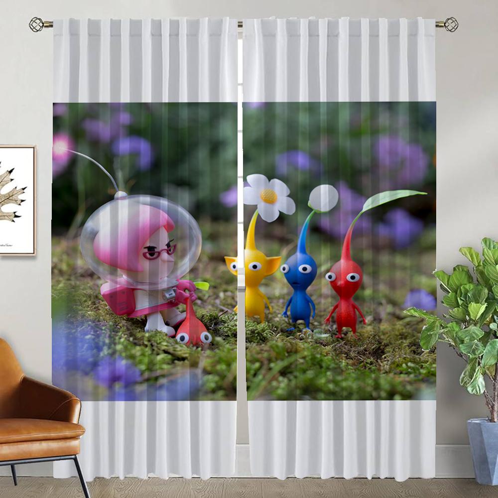 Zasłony PIKMIN do sypialni Eleganckie zasłony pokojowe 2 sztuki Zasłony zaciemniające Żaluzje Dekoracja Halloween Salon Kuchnia