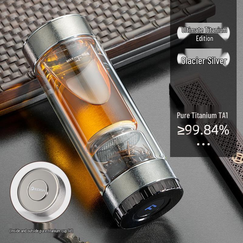 Exquisite Men's Double-Layer Titanium Insulated Tea and Water Separation Cup – Thickened, Anti-Scald, Luxury Gift