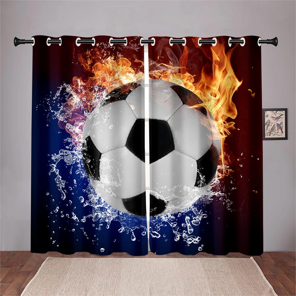 Fußbälle Fußball Design Vorhänge Fensterdekoration Drapierungen Fenstervorhänge für Wohnzimmer Schlafzimmer Kinderzimmer Heimdekoration 2 Stück