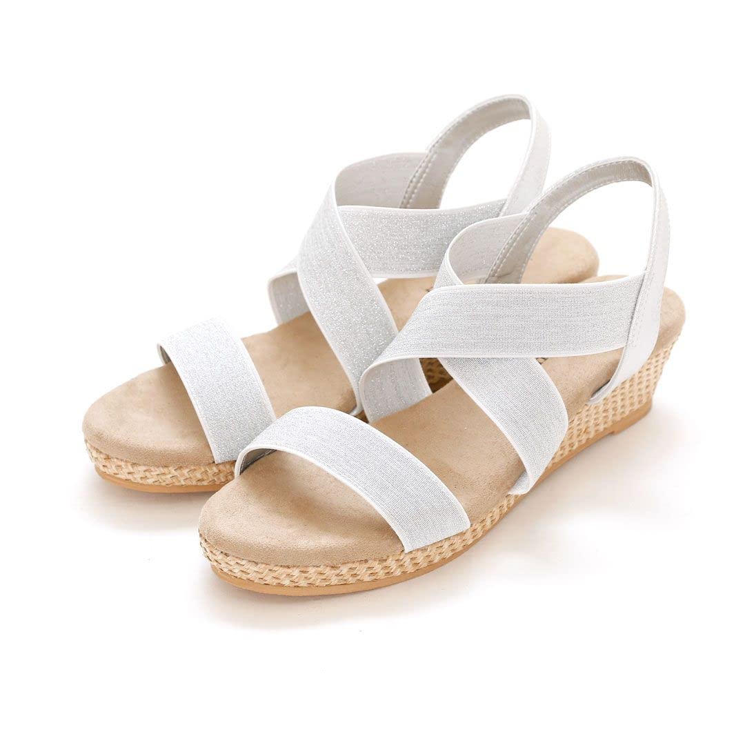 

Босоножки на танкетке M0442SM Серебристая ламе средней высоты [Minky Me!] Женский