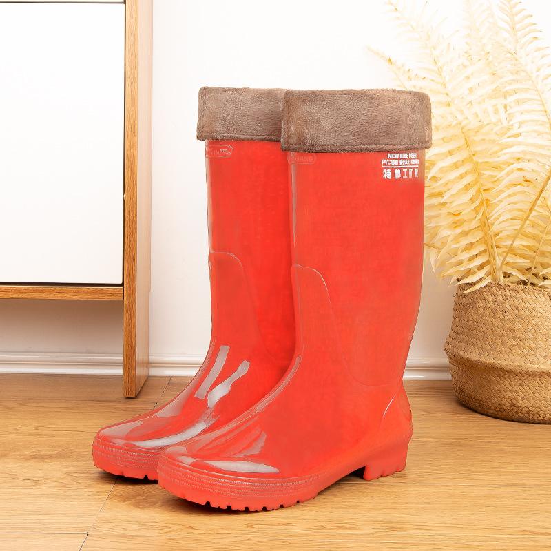 Water shoes without inner lining, men's tall rain shoes, long tube quick-drying rain boots, no mesh black tea color.